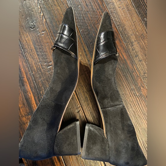 Franko Sarto Black Suede Low Wrapped Block Heels - Picture 4 of 9